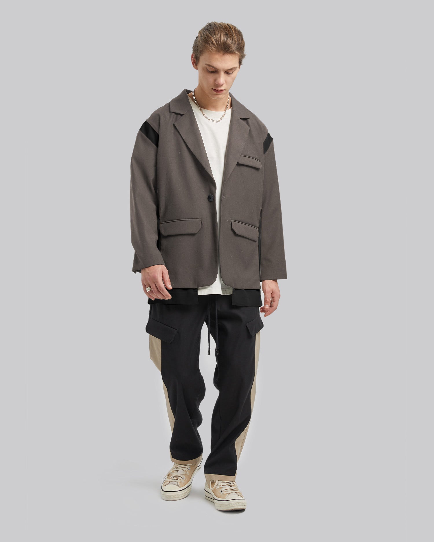 Faux Two-Piece Suit Jacket - Brown, S image