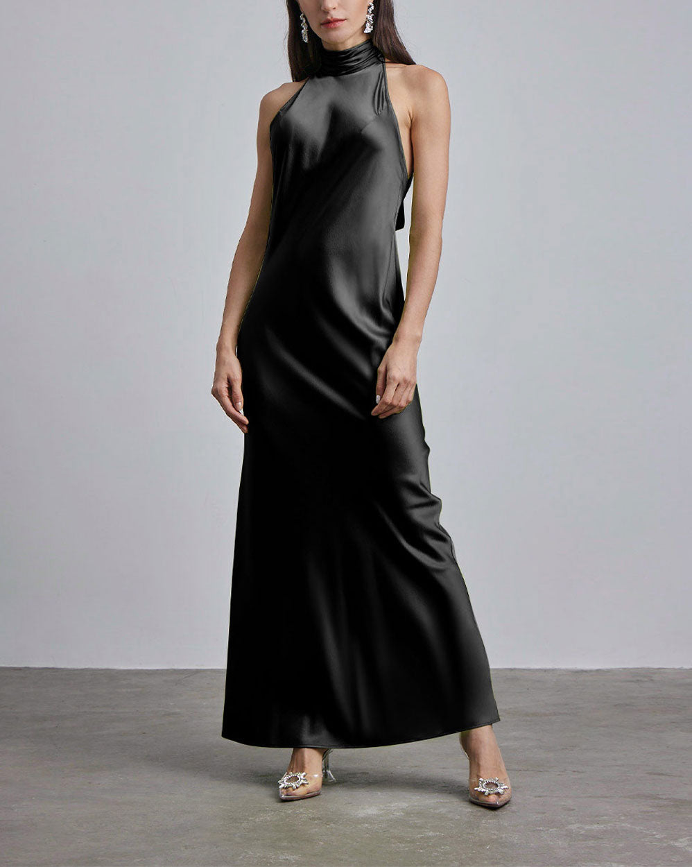 Sleeveless Cocktail Silk Maxi Dress - Midnight Black, XXL image