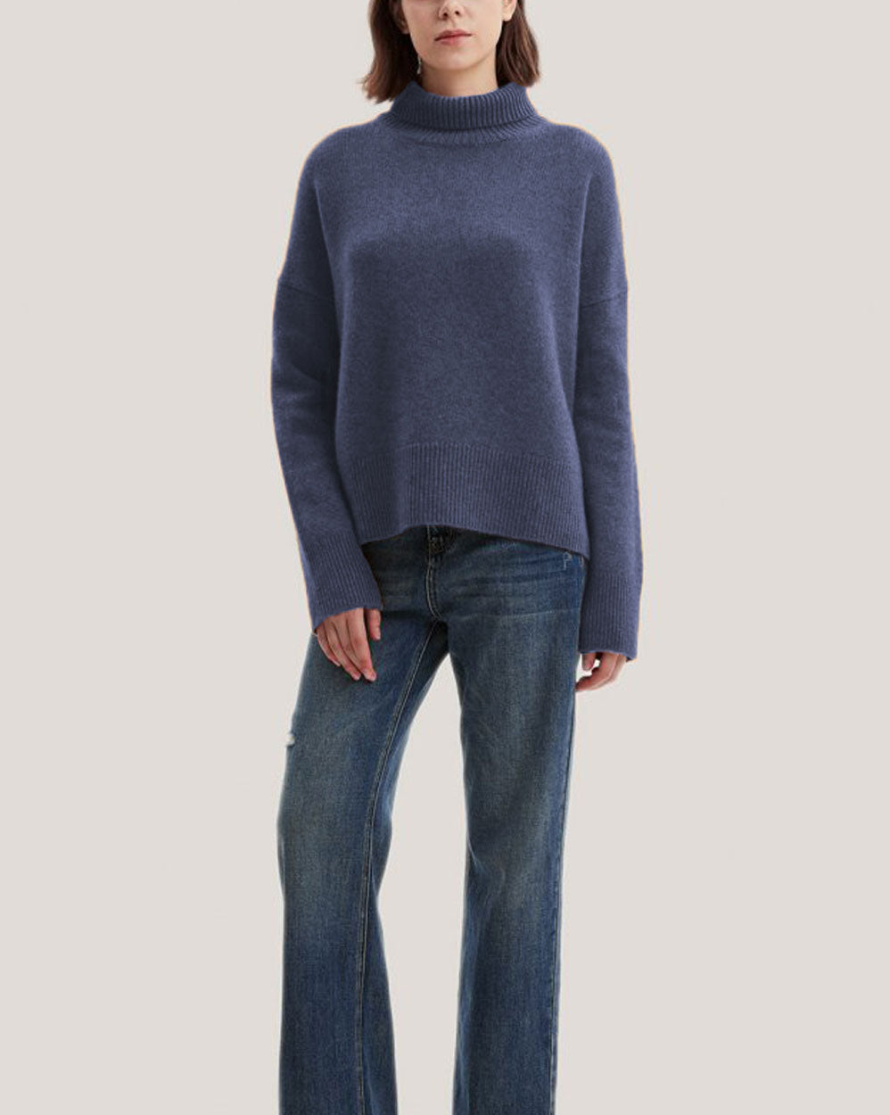 Turtleneck Wool-Yak Blend Sweater - Dusty blue, XS image