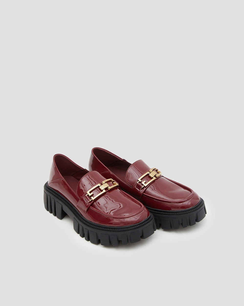 Shiny Leather Loafers With Chain - Burgundy, 10 image