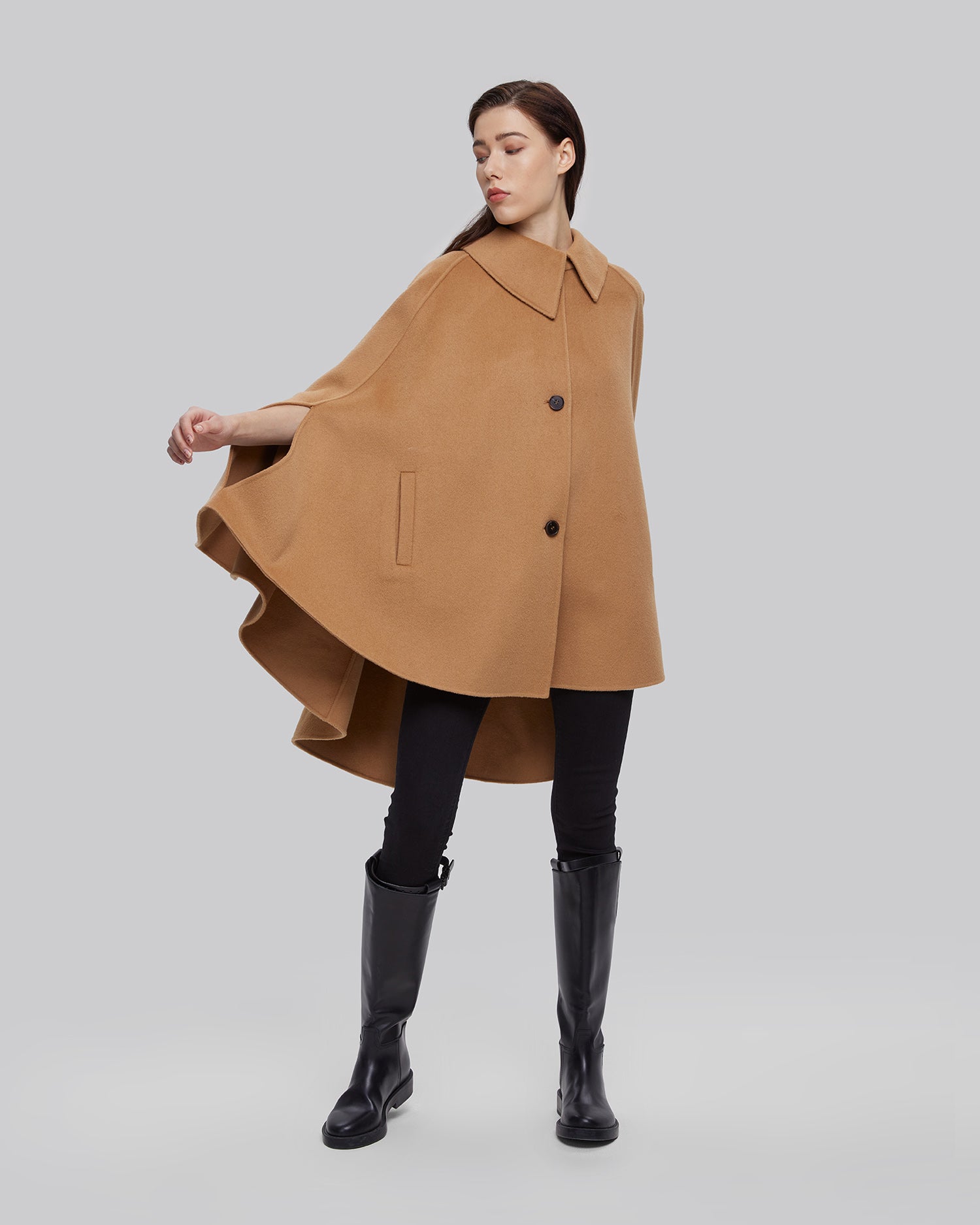 Button Front Wool Cape Coat - Camel, OS image