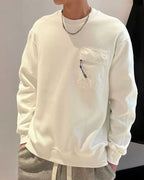 Chest Pocket Patchwork Sweatshirt - White, XL image