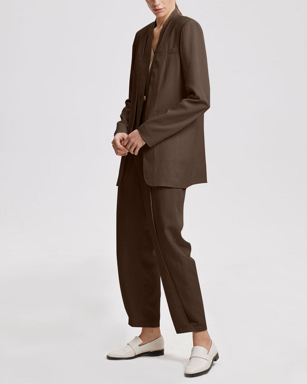 Linen Layered Blazer - Coffee, M image