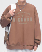 Fleece Lined Letter Sweatshirt - Brown, L image