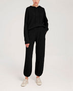 Fine-Knit 100% Wool Hoodie Set - Black, M image