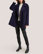 Notch Lapel Double Breasted Wool Coat - Navy, L image