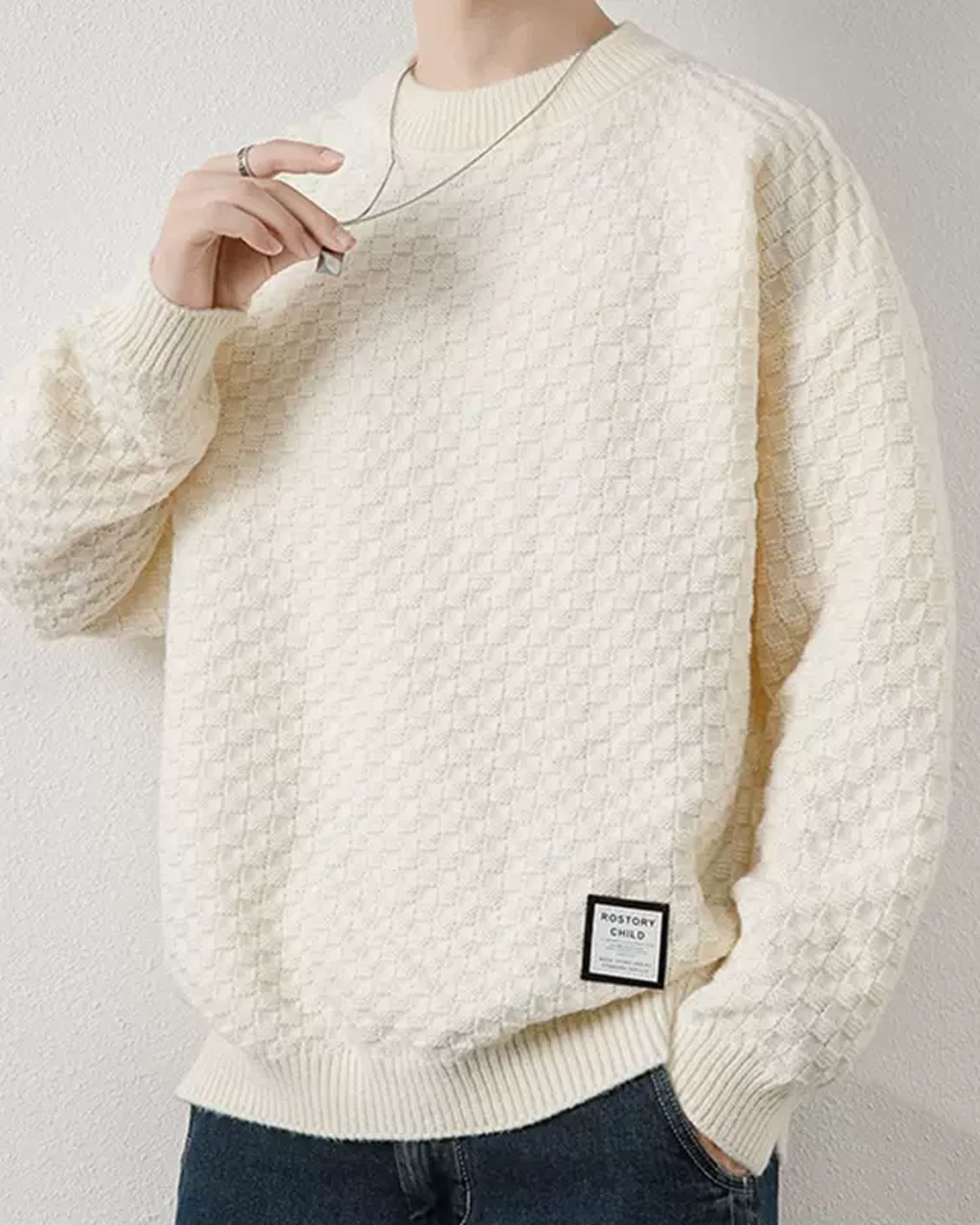 Crewneck Cable-Knit Jumper - Ecru White, M image