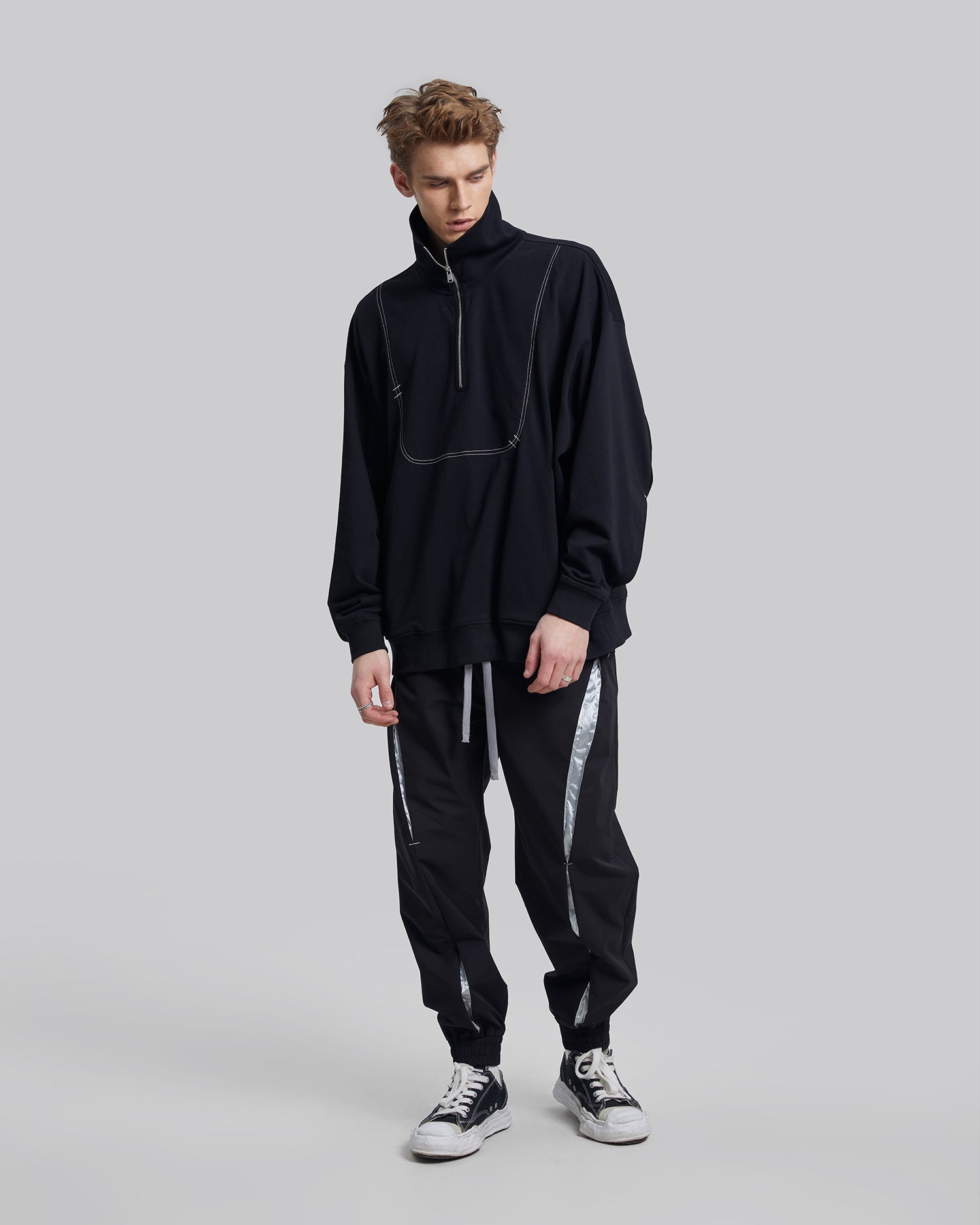Half-Zip High Neck Sweatshirt - Black, M image