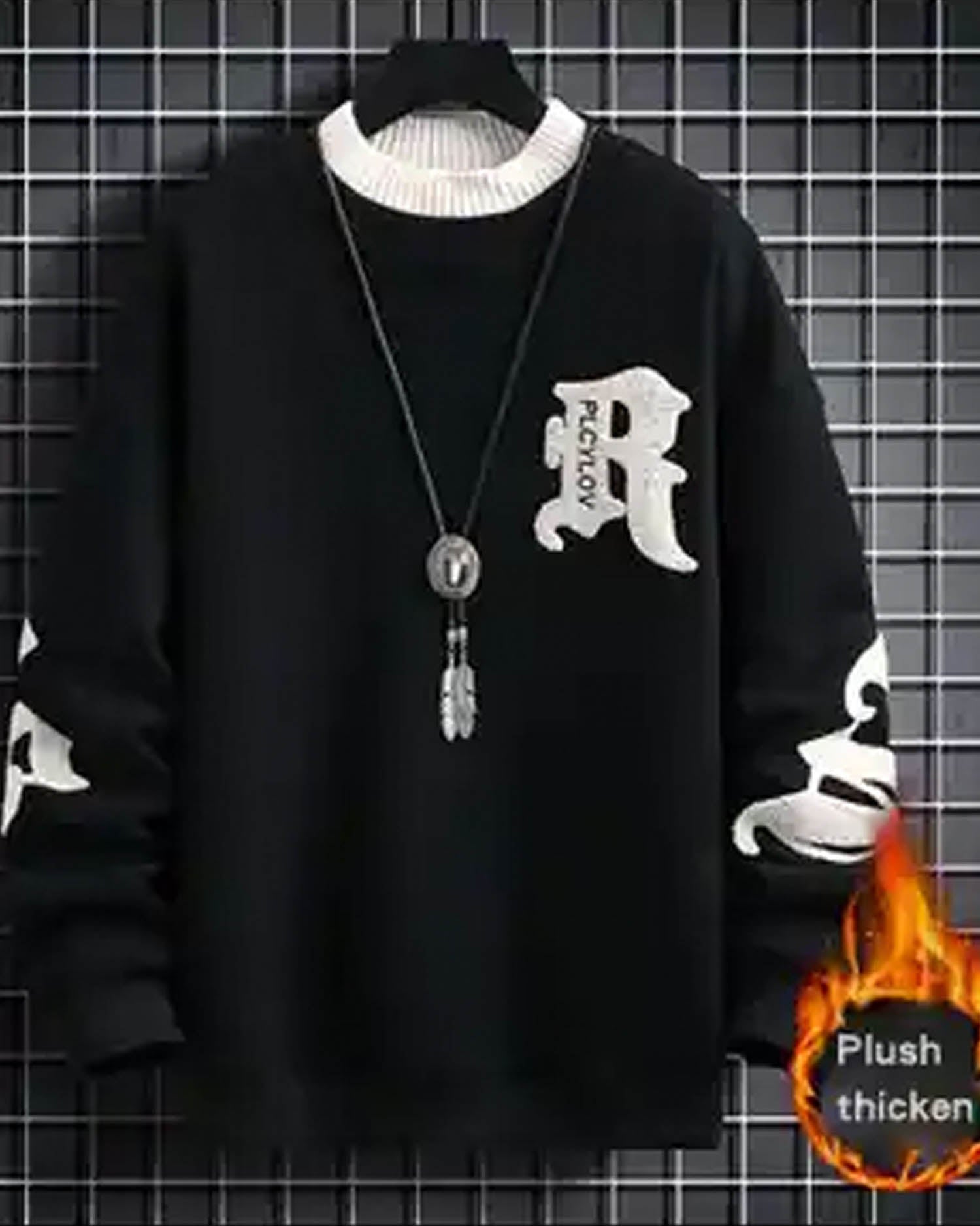 Layered Crewneck Letter Sweatshirt - Juniper, XXL image