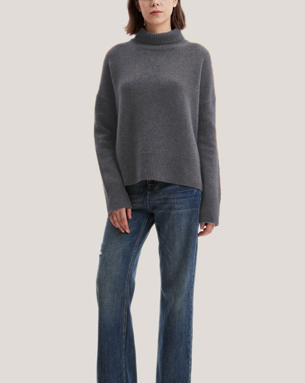 Turtleneck Wool-Yak Blend Sweater - Smoke, XL image