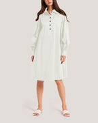 Long Sleeve Cotton-Blend Dress - Off white, XL image