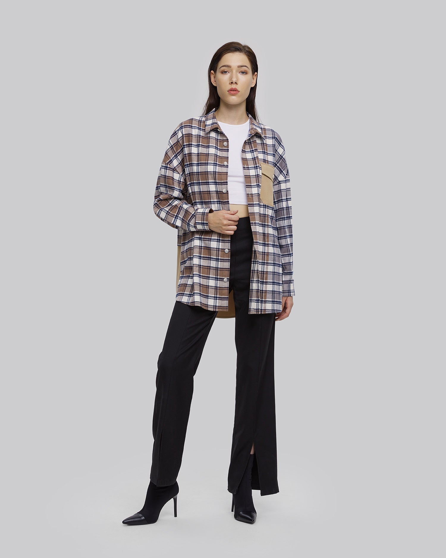 Front Slit Straight-Leg Pants - Black, S image