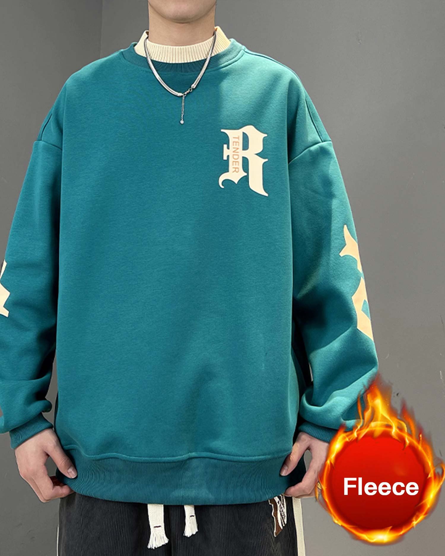 Layered Neck Cotton Sweatshirt - Peacock Green, M image
