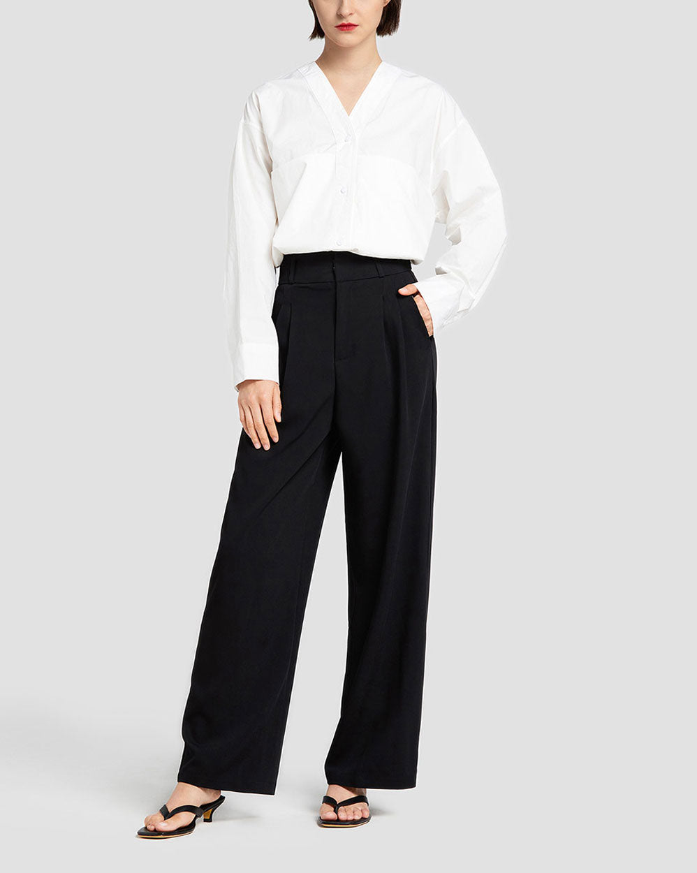 High Rise Wide Leg Pants - Black, L image