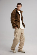 Corduroy Hooded Jacket - Brown, XL image