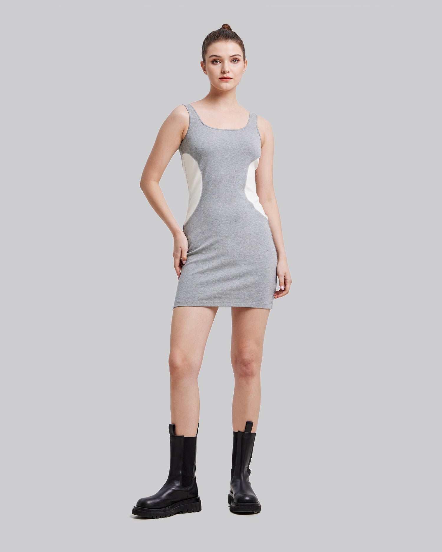 Roomy Dress with Wide Straps - Light Grey, L image
