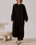 Crew Neck Buttoned Wool-Cashmere Coat - Black, M image