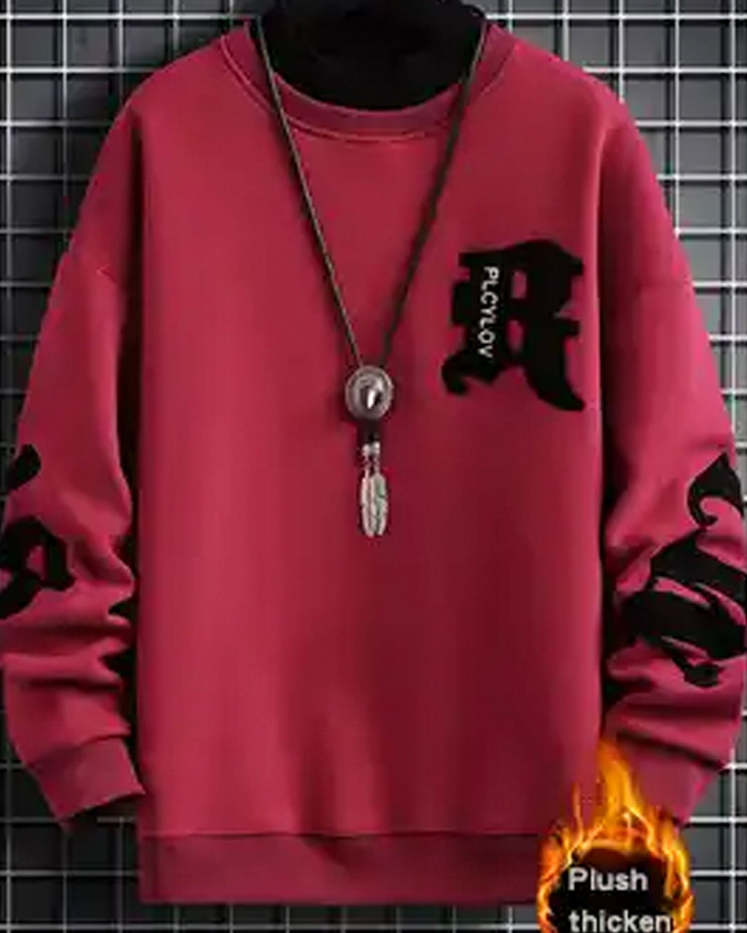 Layered Crewneck Letter Sweatshirt - Scarlet Red, M image