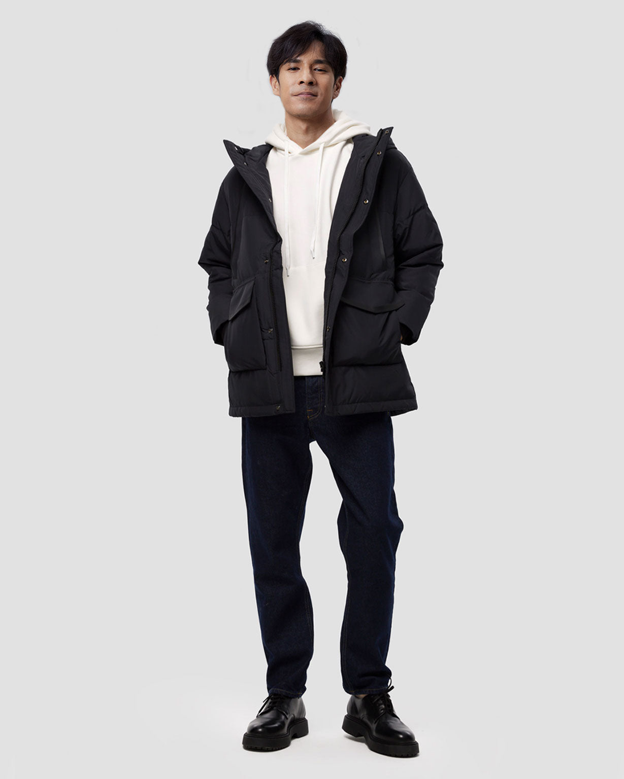 Buckle Hooded Puffer Jacket - Black, M image