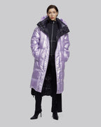 Long Puffer Jacket with Adjustable Waistline - Purple, L image