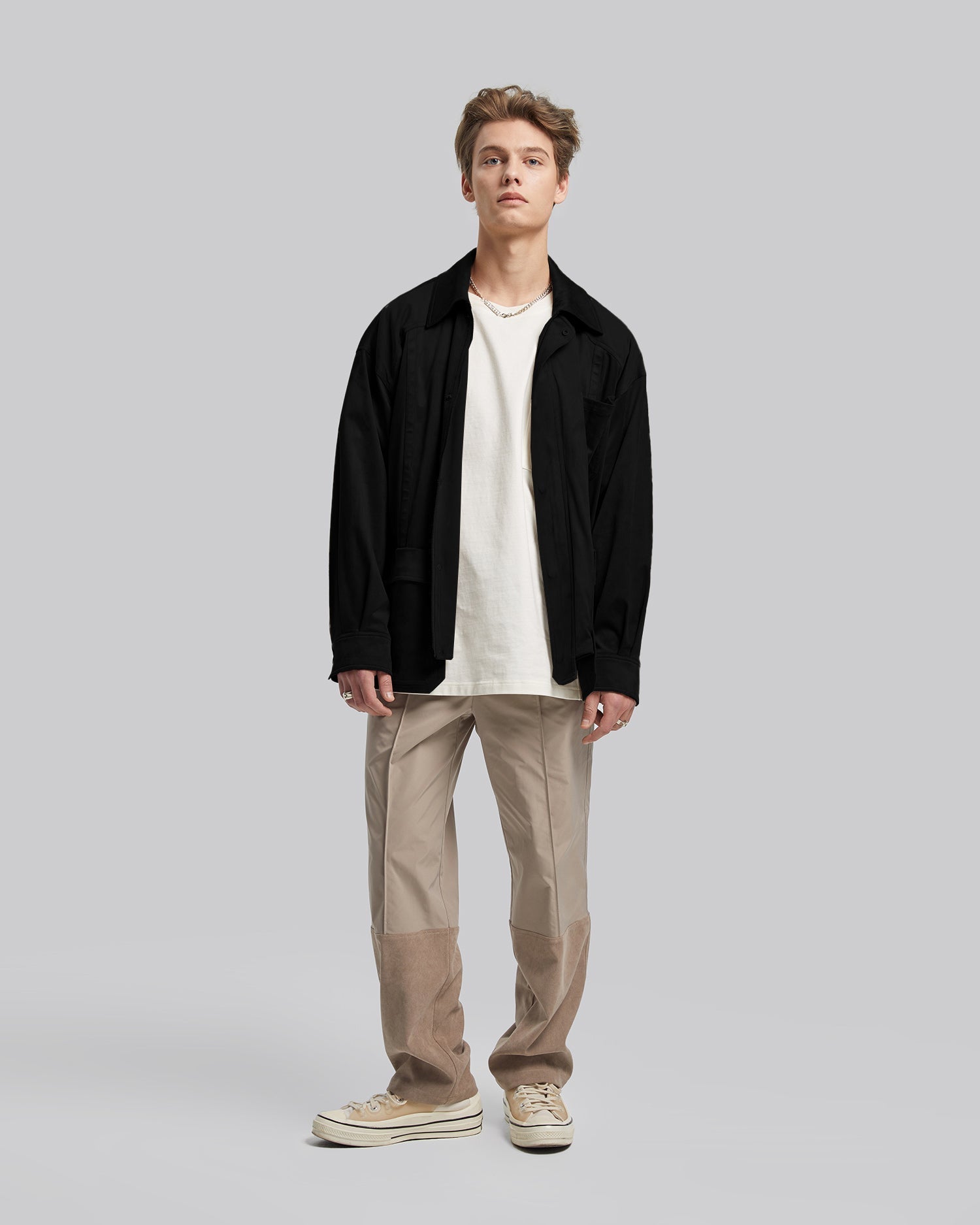 Multi-Pocket Suede-Like Jacket - Black, S image
