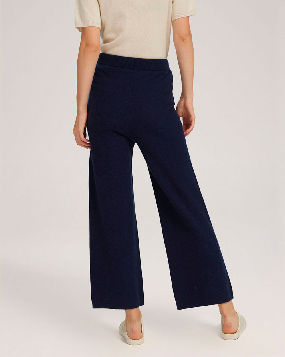 100% Cashmere Wide Leg Trouser With Pocket - Navy, S image
