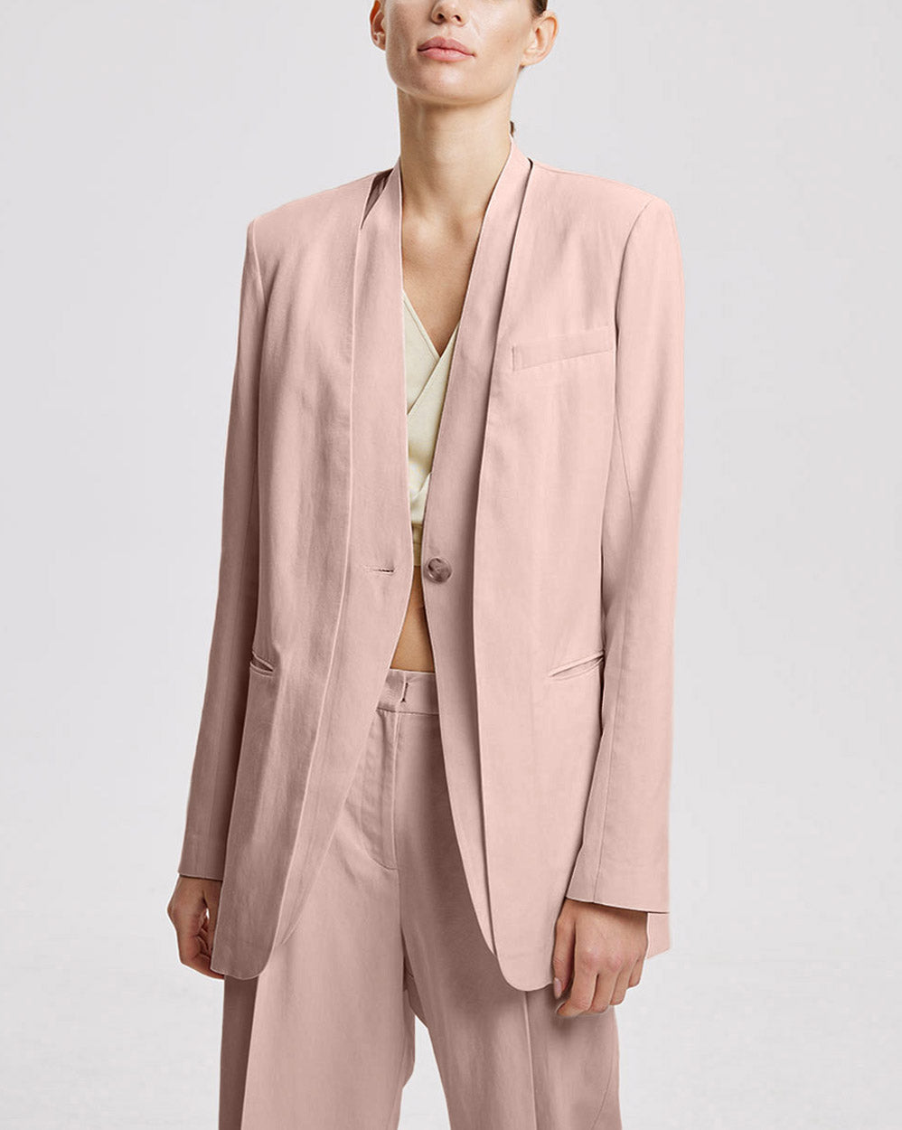 Linen Layered Blazer - Baby Pink, S image