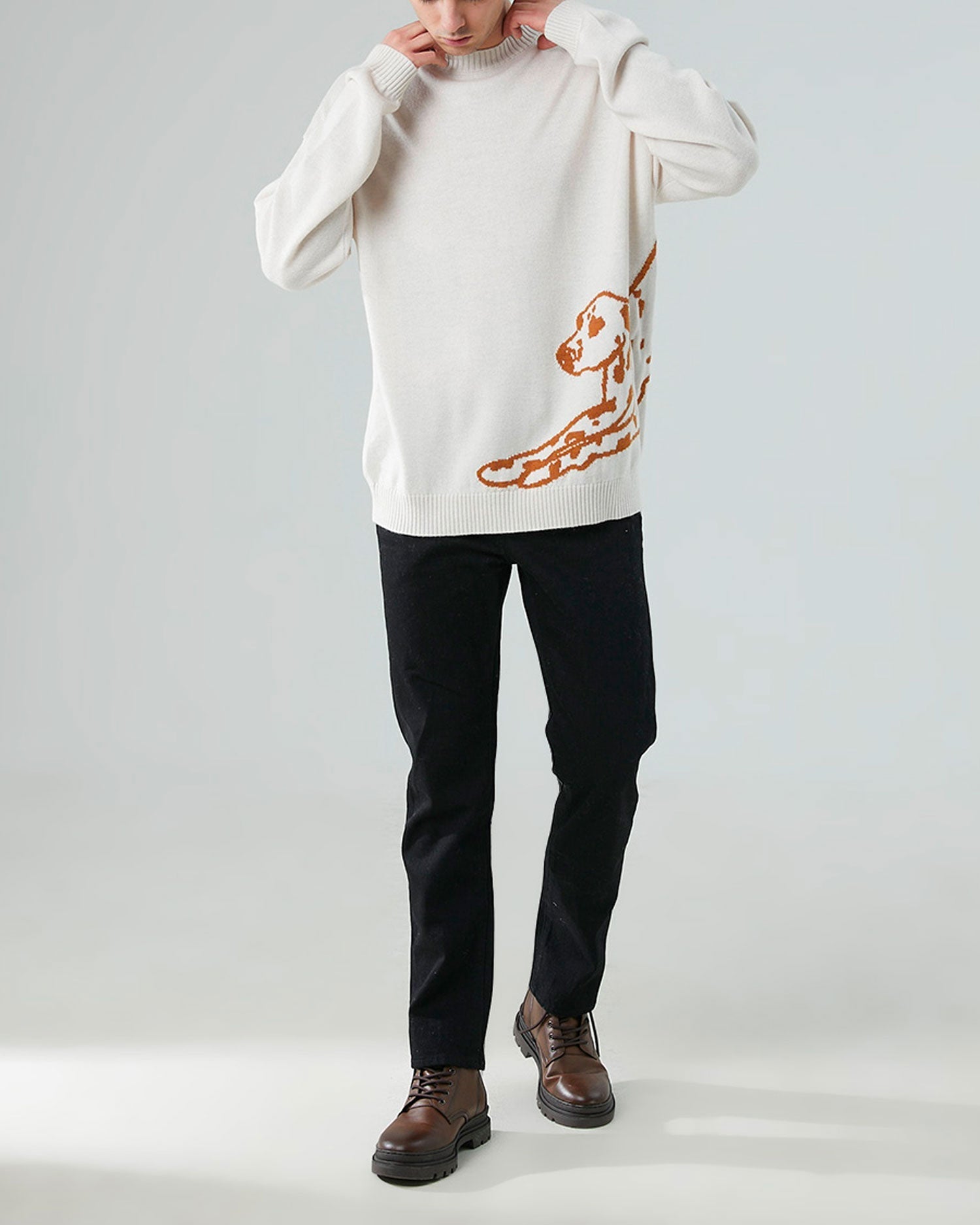 Pure Wool Print Sweater - Mocha Dog, L image