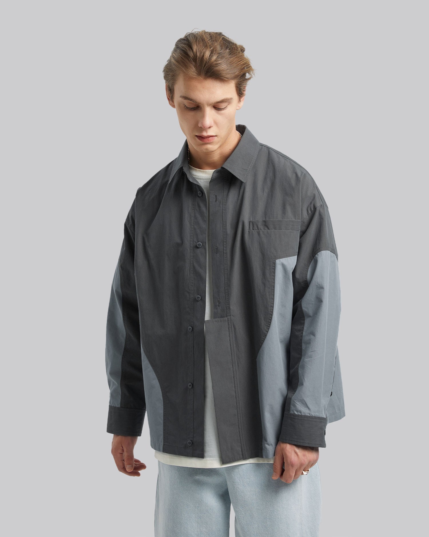 Irregular Paneled Relaxed Overshirt image 1