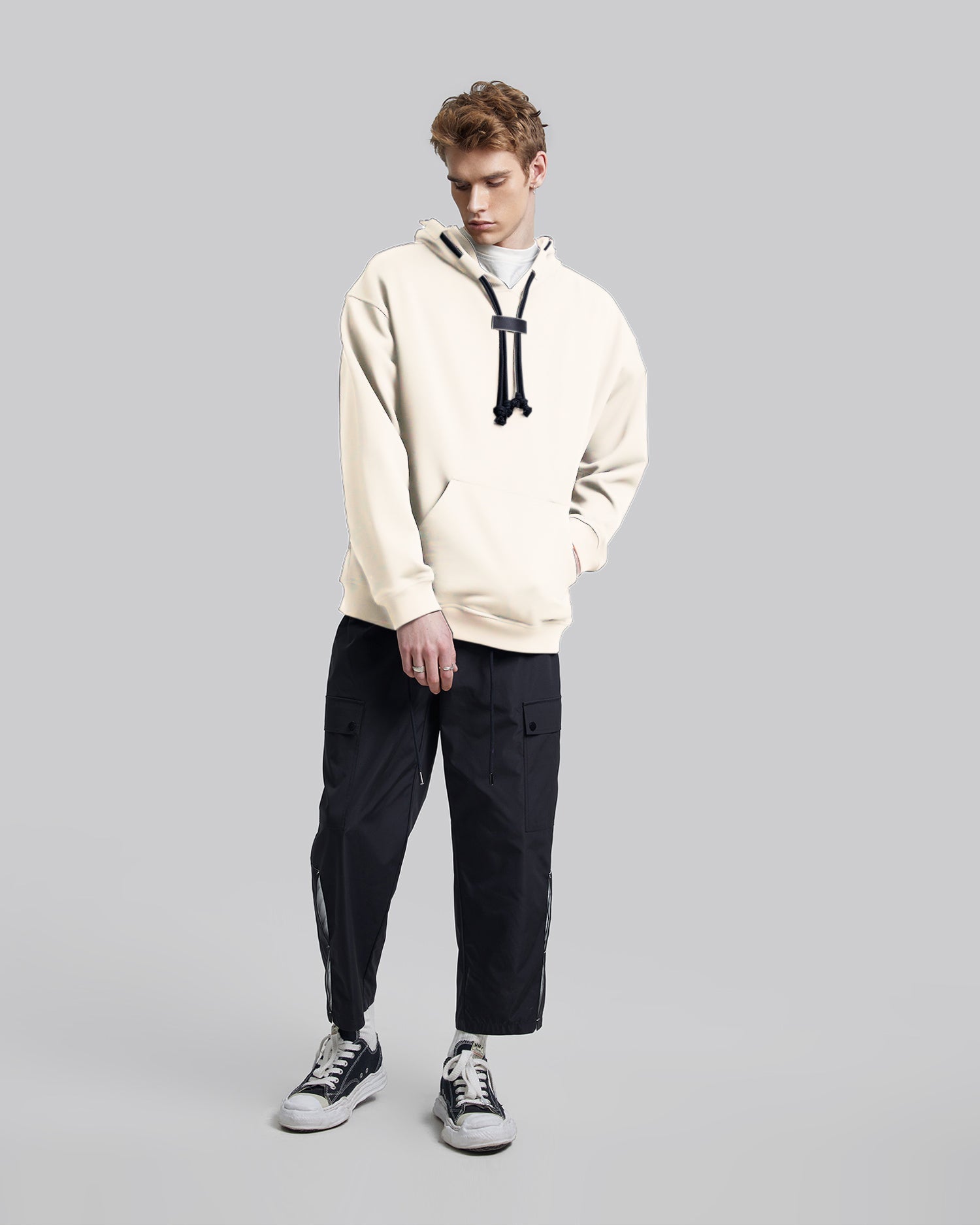 Unique Drawcord Hoodie - Beige, S image