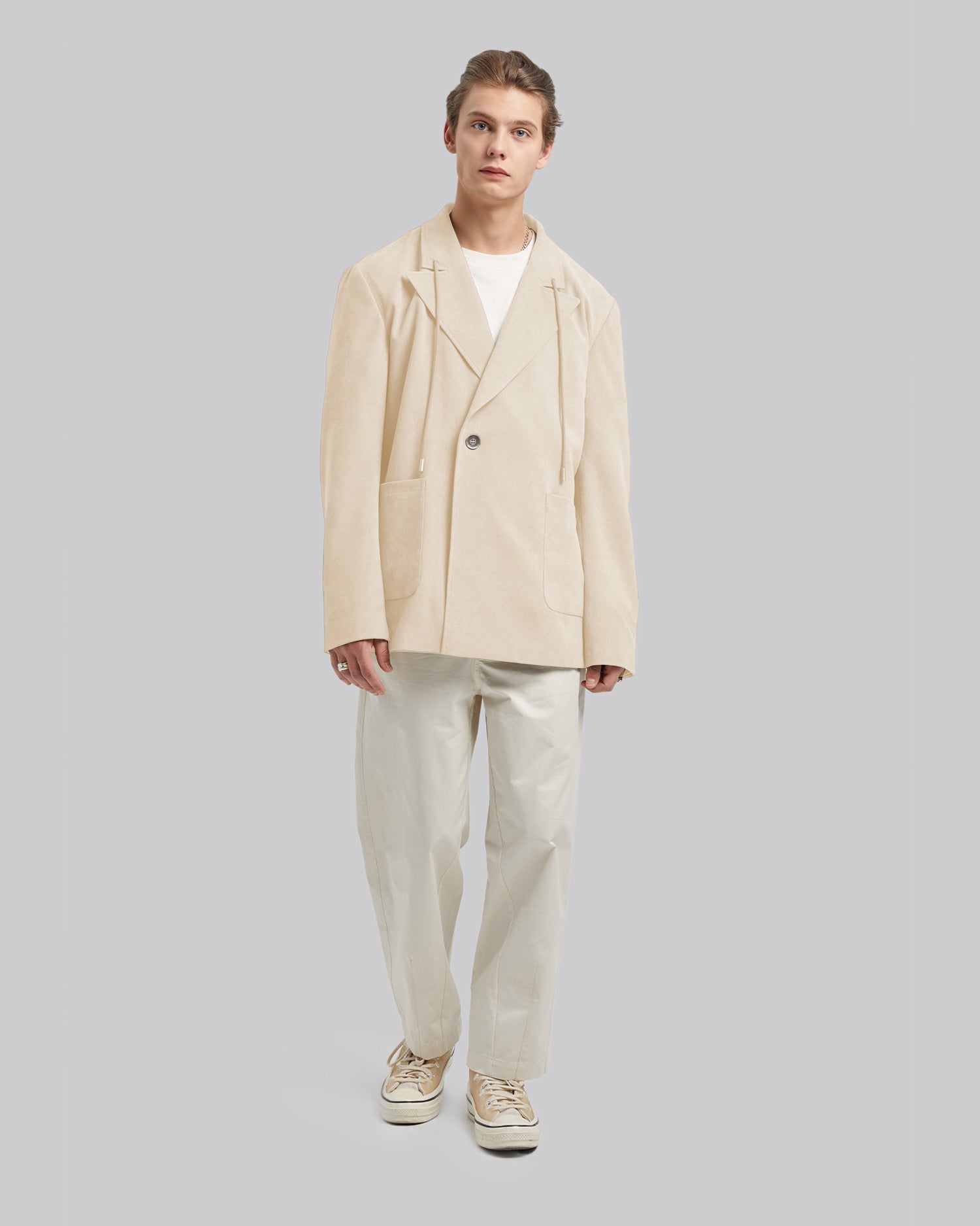 Corduroy Drawstring Blazer - White, L image