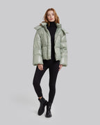 Duck Down Cropped Puffer Jacket - Green, S image