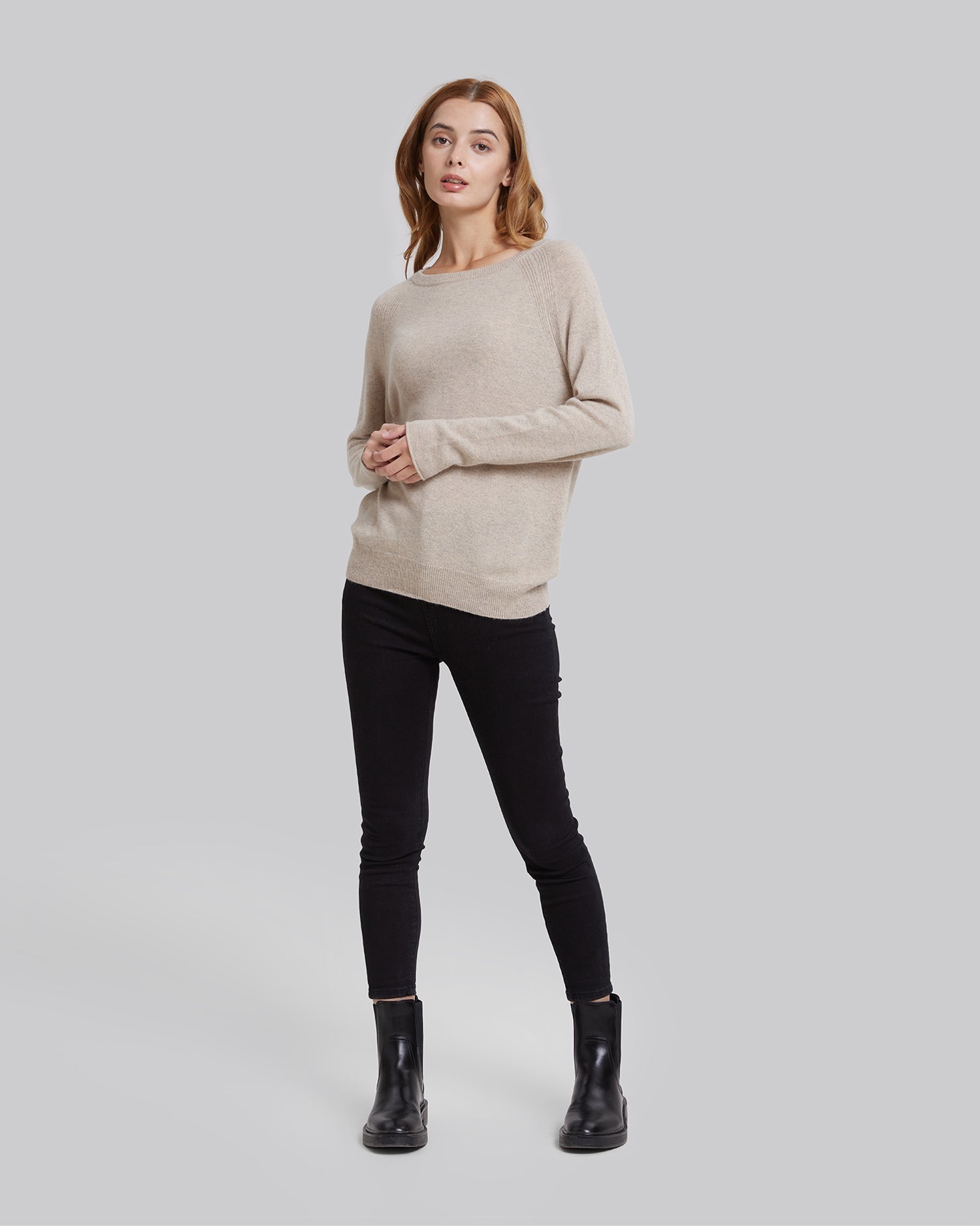 Round-Neck Camel Hair Wool Blend Sweater - Cream, L image