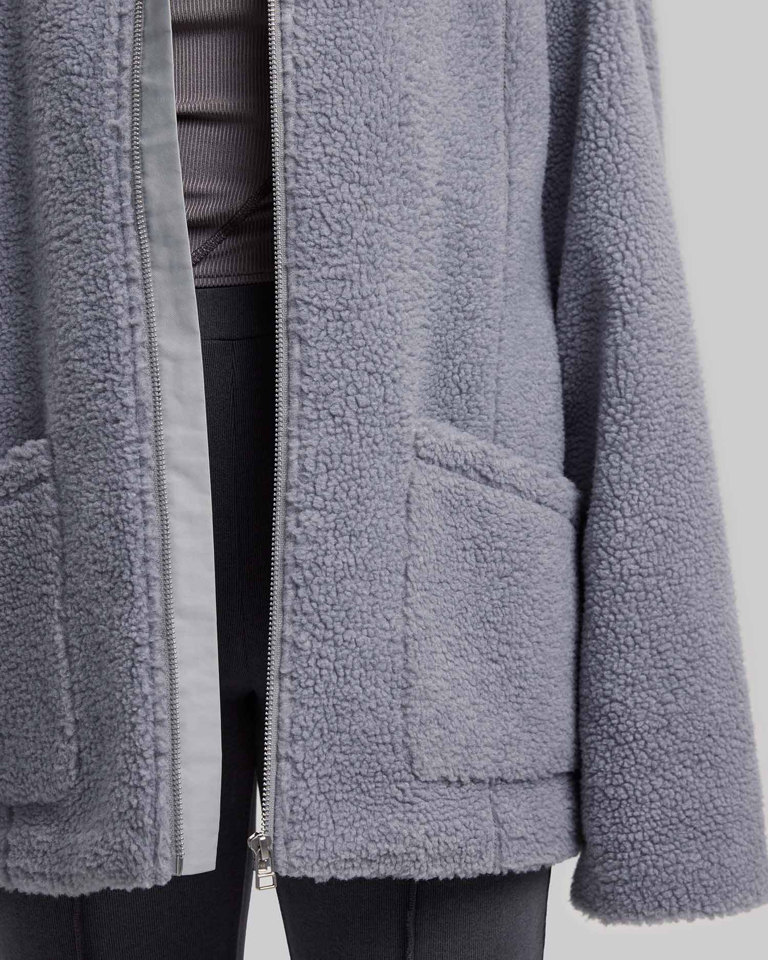 Fleece Coat in Silver image 3