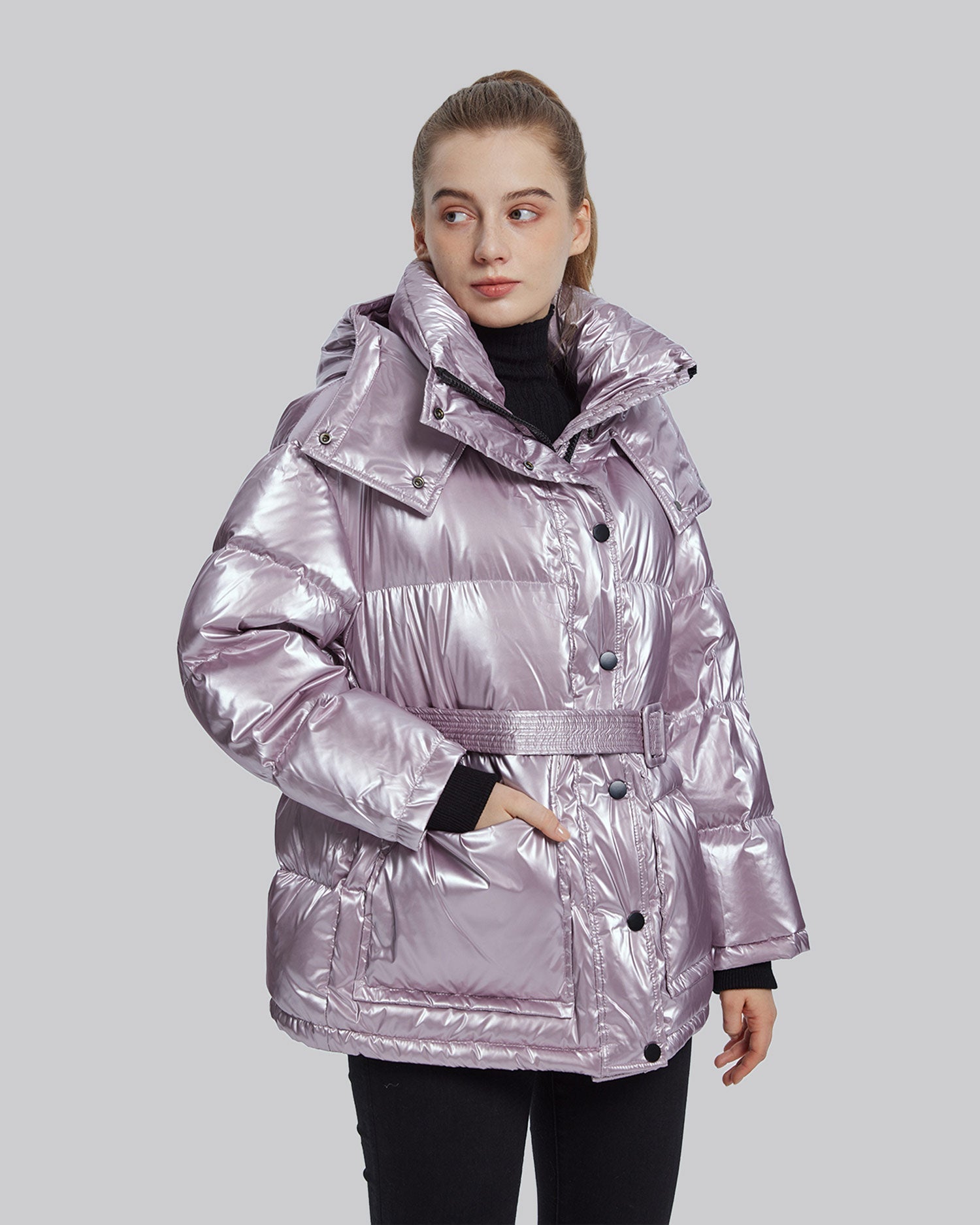 Shiny Belted Puffer Jacket image 1