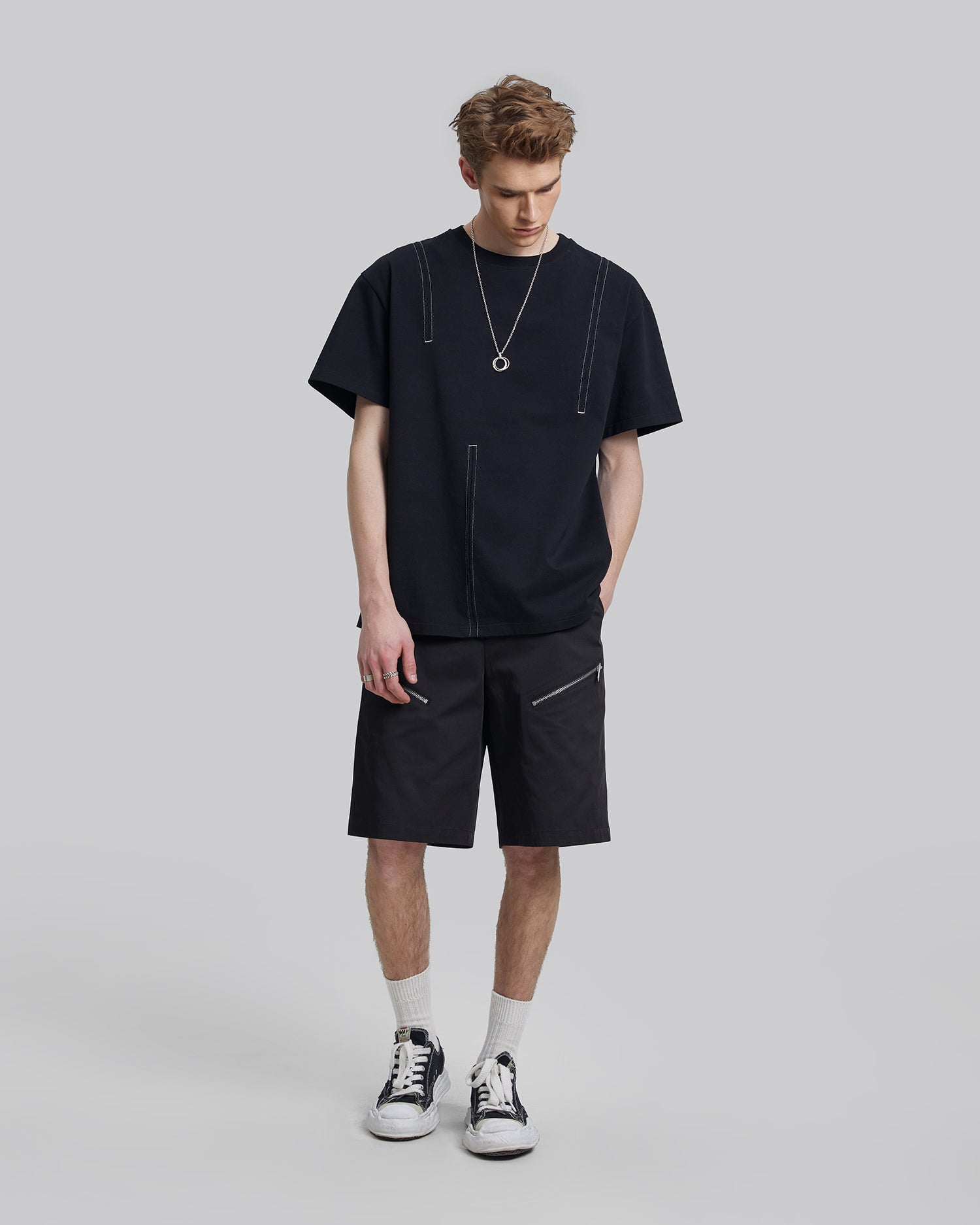 Diagonal Zipper Shorts - Black, L image