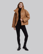 Faux-Leather Puffer Jacket - Camel, L image