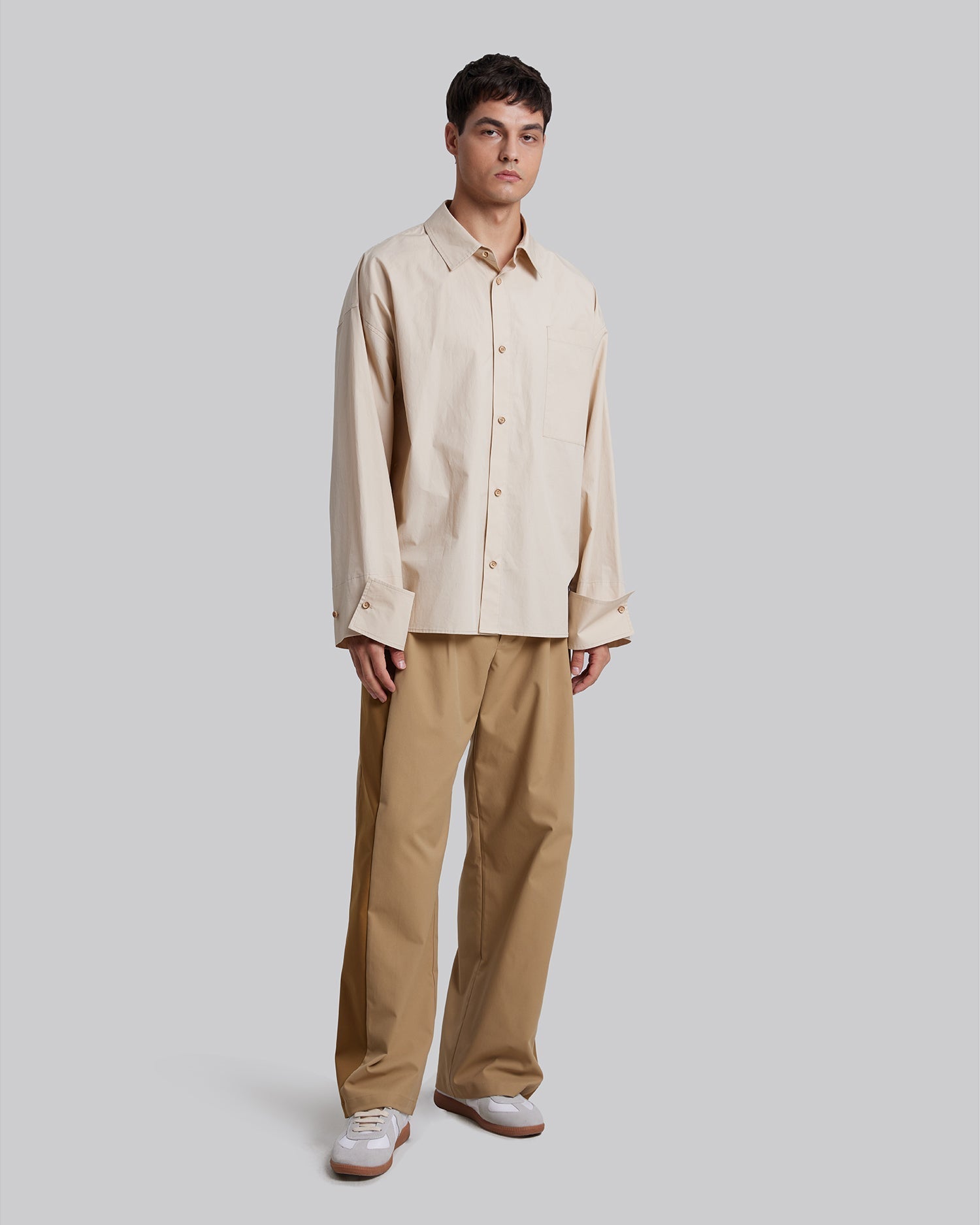 Large Chest Pocket Shirt - Beige, L image