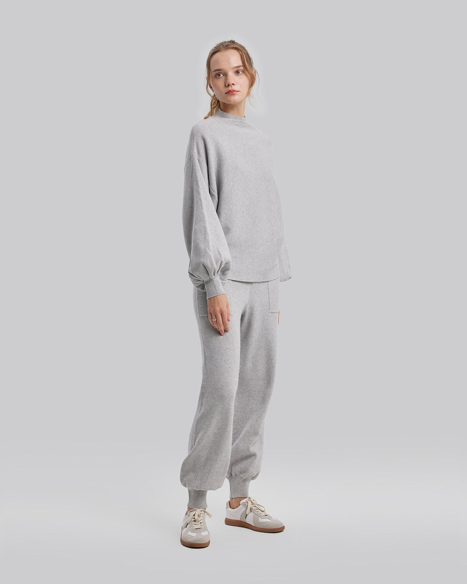 High Neck Balloon Sleeve Sweater - Grey, L image