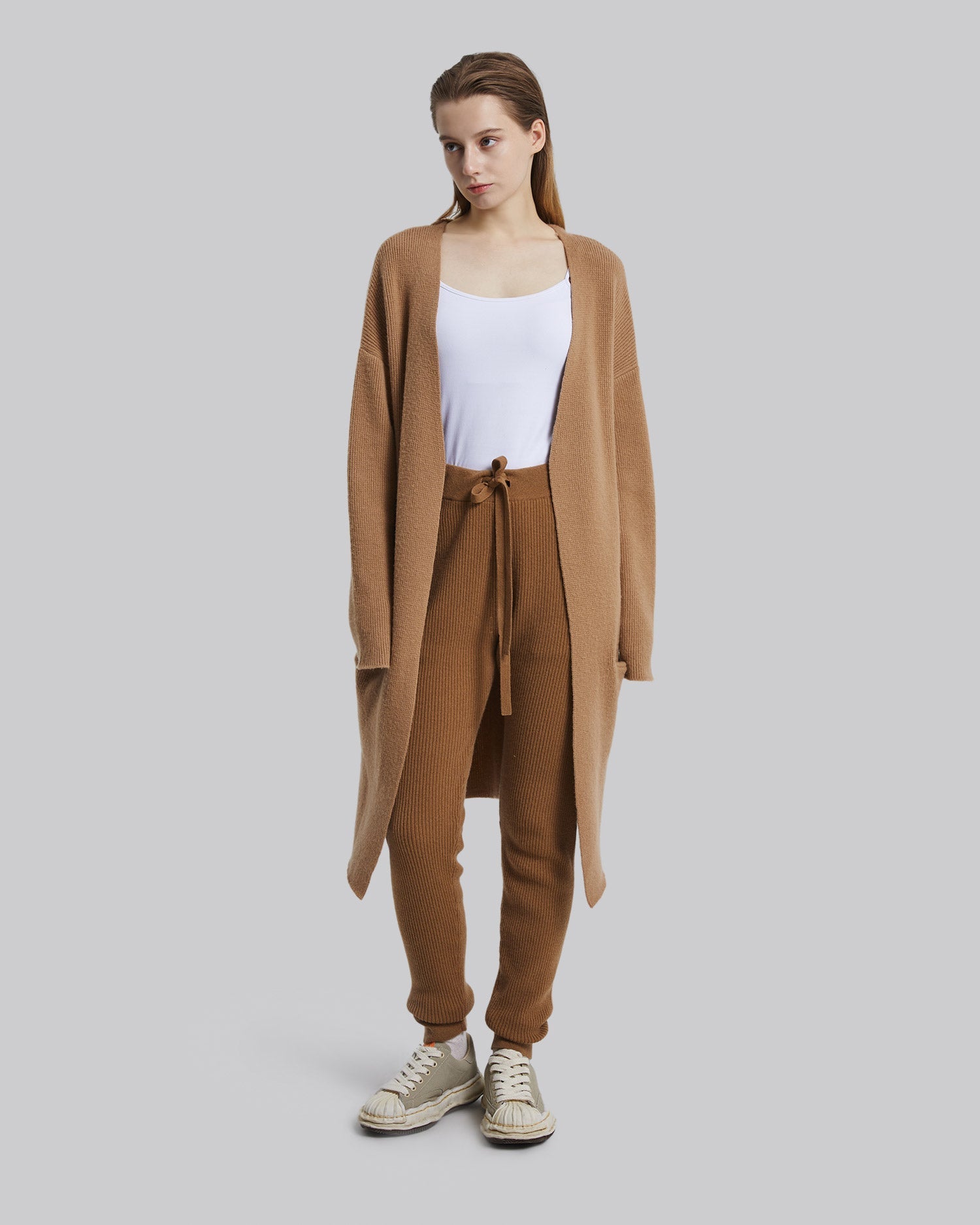 Ribbed-Knit Cashmere Sweatpants - Salmon, S image