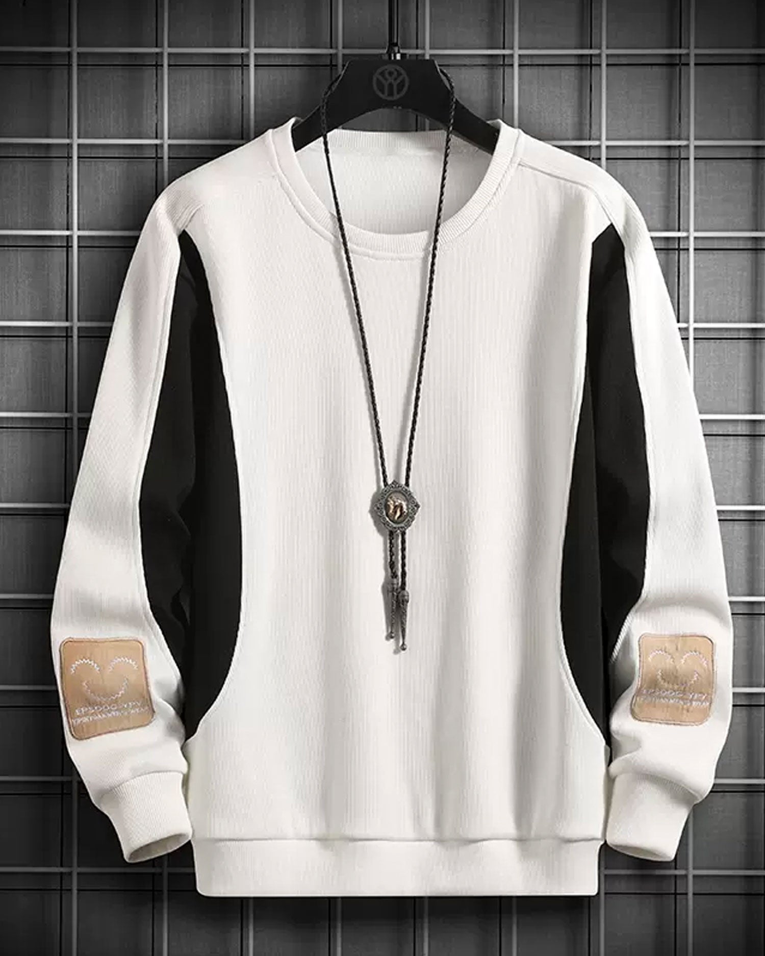 Contrast Crewneck Sweatshirt - White, XXXL image