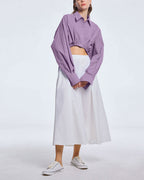 Cropped Drawstring Cotton Shirt - Lilac, L image