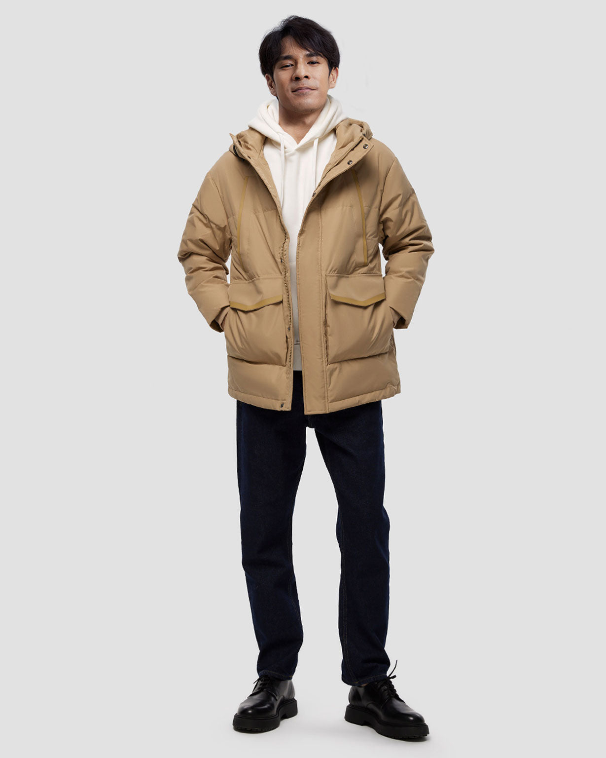 Buckle Hooded Puffer Jacket - Khaki, S image