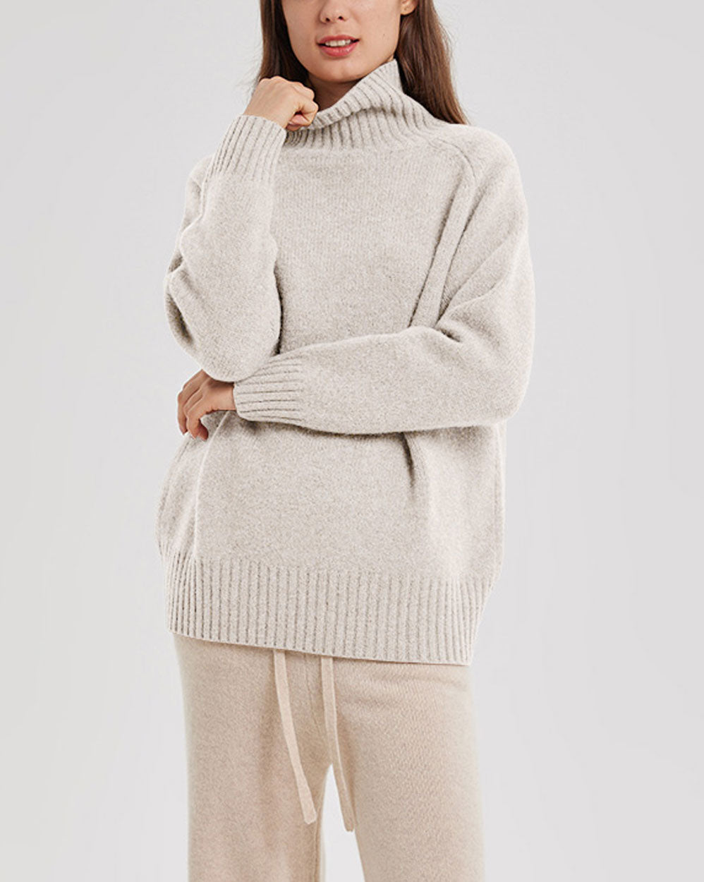 Turtleneck Basic Yak-Wool Sweater - Cream, S image