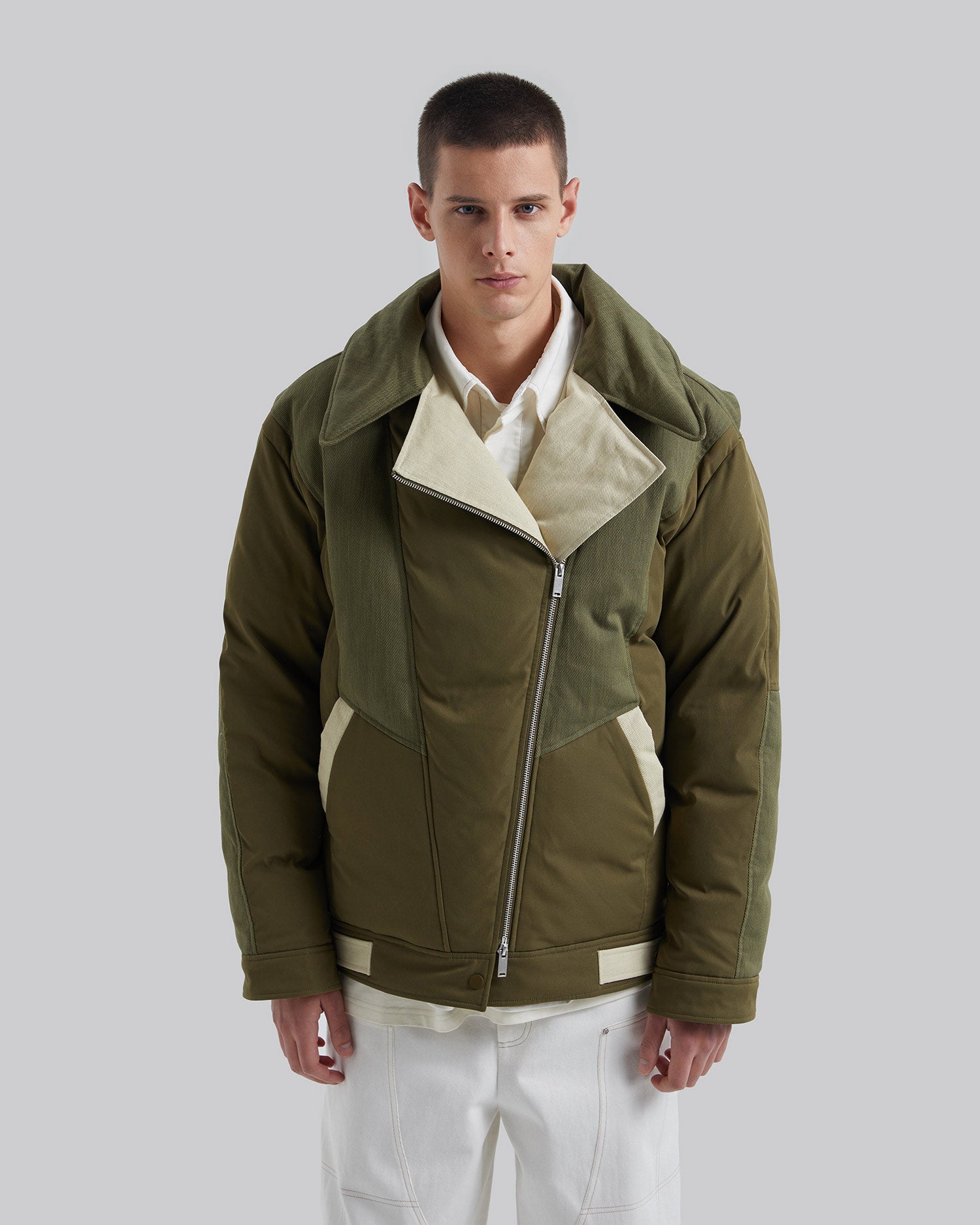 Army Green Contrast Puffer Jacket image 1