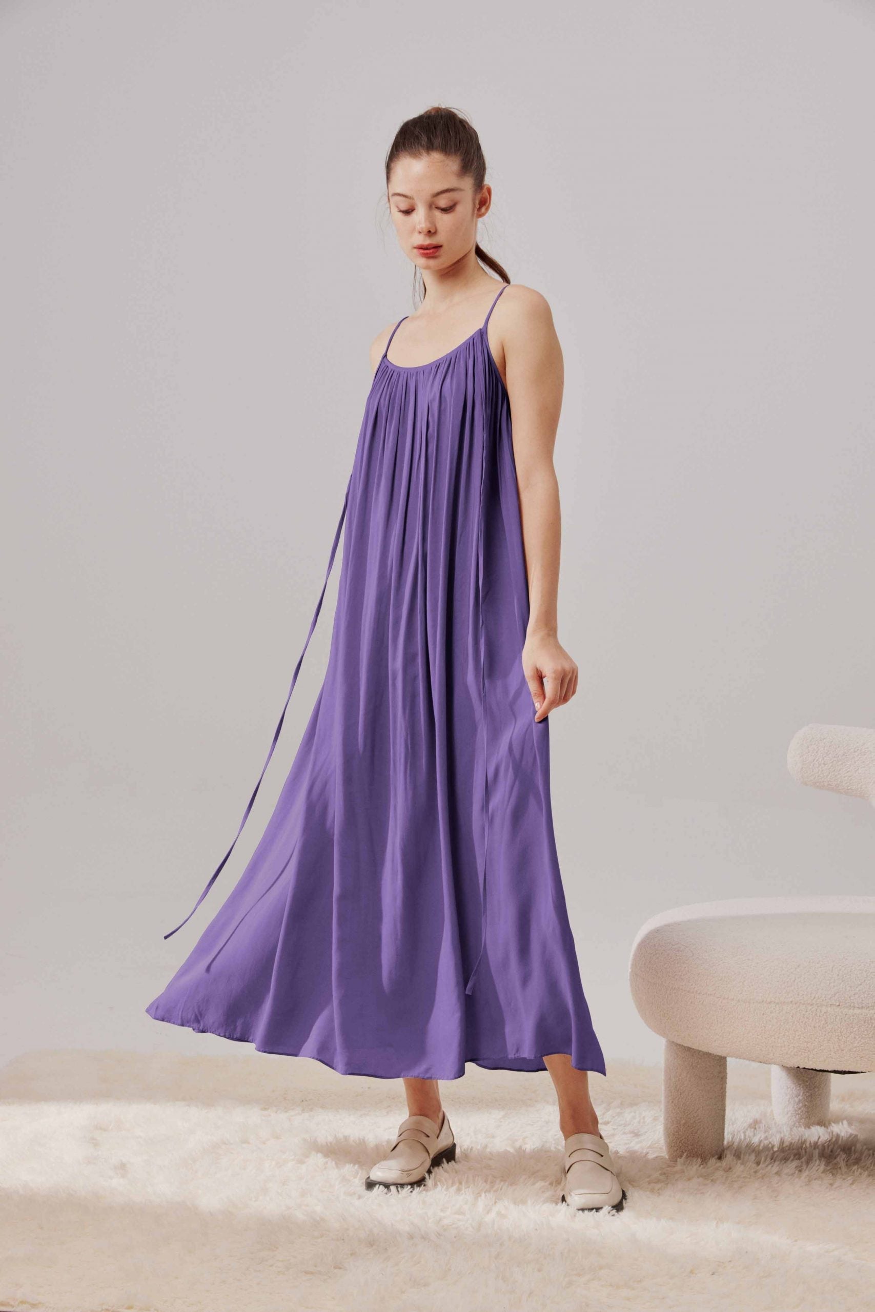 Spaghetti Strap Relaxed Long Dress - Violet, OS image