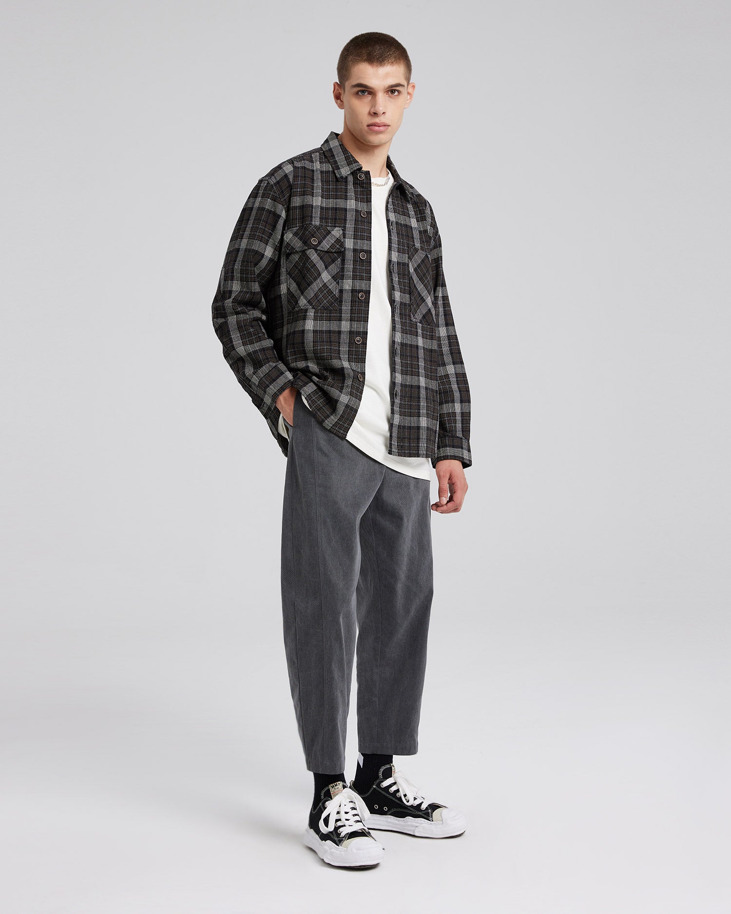 All-Cotton Checkered Shirt - Dark Green, S image