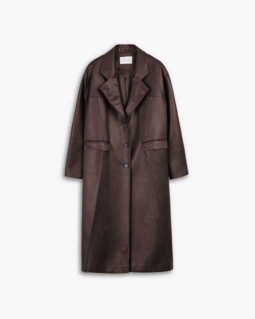 Faux Leather Coat with Pinched Pleats image 0