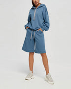 Double Drawstring Knee-Length Shorts - Steelblue, M image