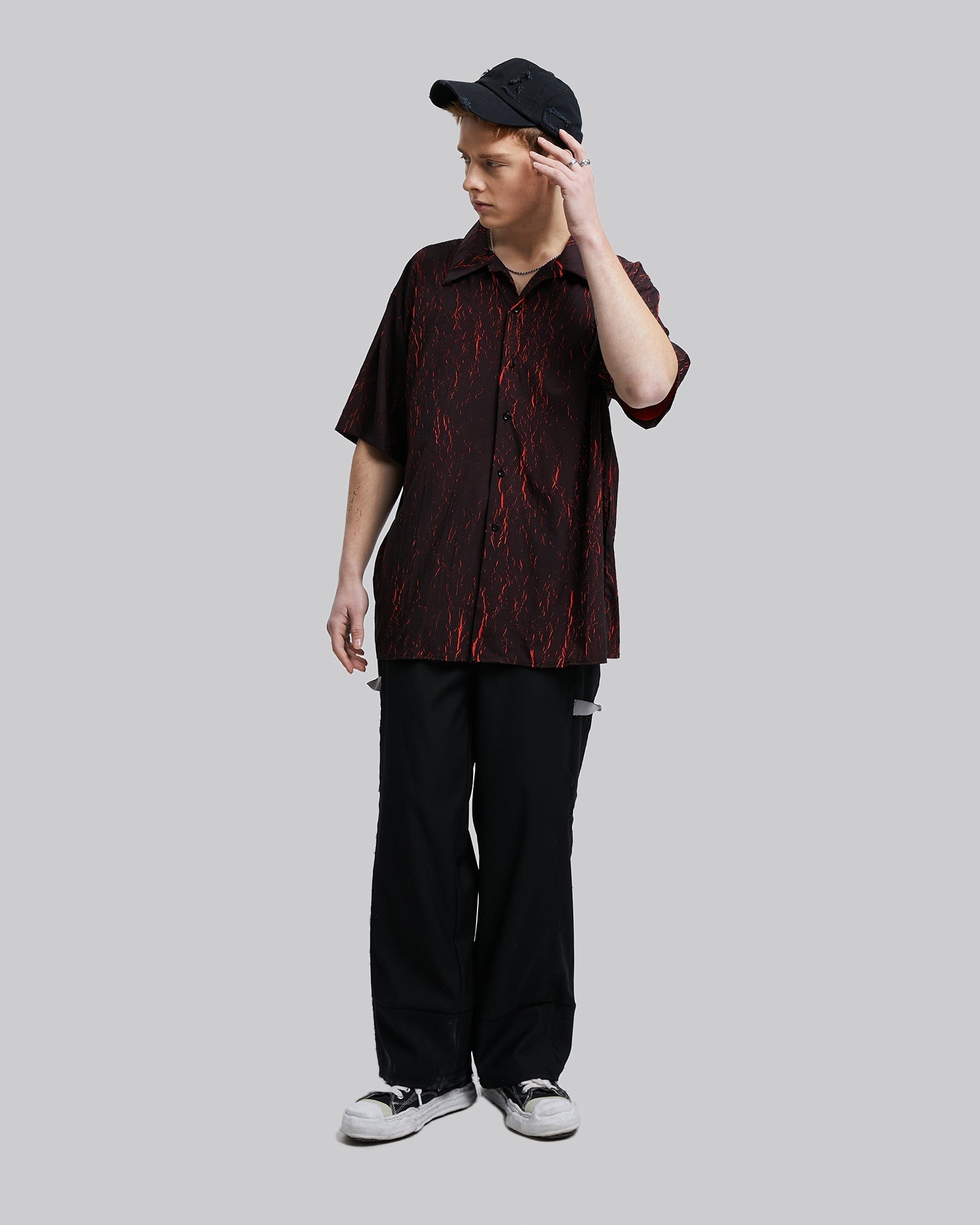 Short Sleeve Pattern Printed Shirt - Red, XL image